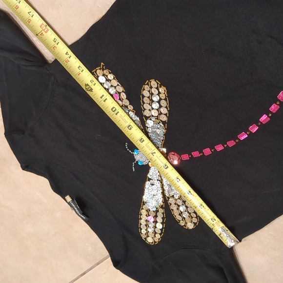 Sweaterworks Vintage Dragonfly Sequined Cottagecore Top Size PM - Picture 3 of 3